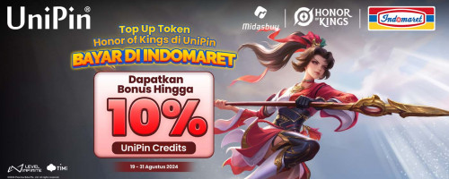 Top Up Honor of Kings di UniPin dan Bayar di Indomaret, Dapatkan Bonus 10% UniPin Credits